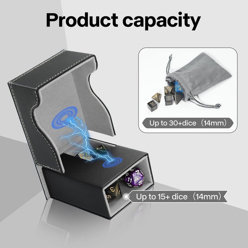 Stepane Dice Roller Tower, Premium DND Magnetic Dice Tray, Foldable PU Leather Dice Tower RPG Gifts for Dungeons and Dragons MTG Dm & Player Black/Grey - Image 3
